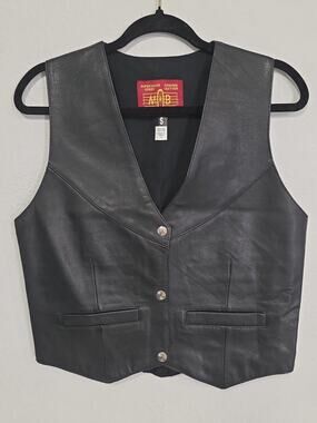 Vintage MOB Genuine Leather Vest Women Biker Riding Small Black Made In India